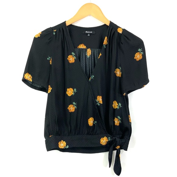 ♻️DONATED ♻️ MADEWELL  Short Sleeve Black Top V-Neck Size XS Floral Print F22 - Picture 3 of 8